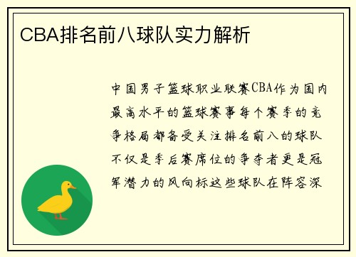 CBA排名前八球队实力解析
