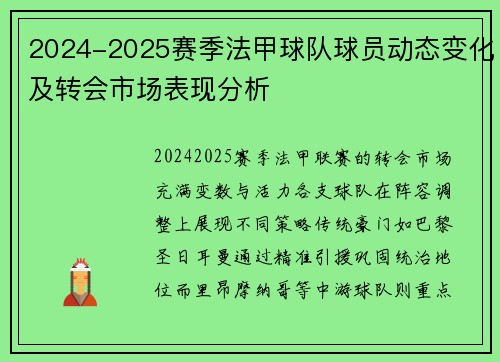 2024-2025赛季法甲球队球员动态变化及转会市场表现分析