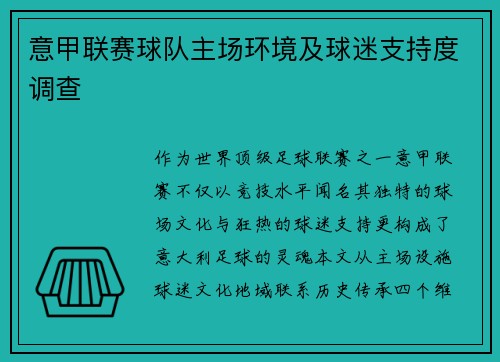 意甲联赛球队主场环境及球迷支持度调查